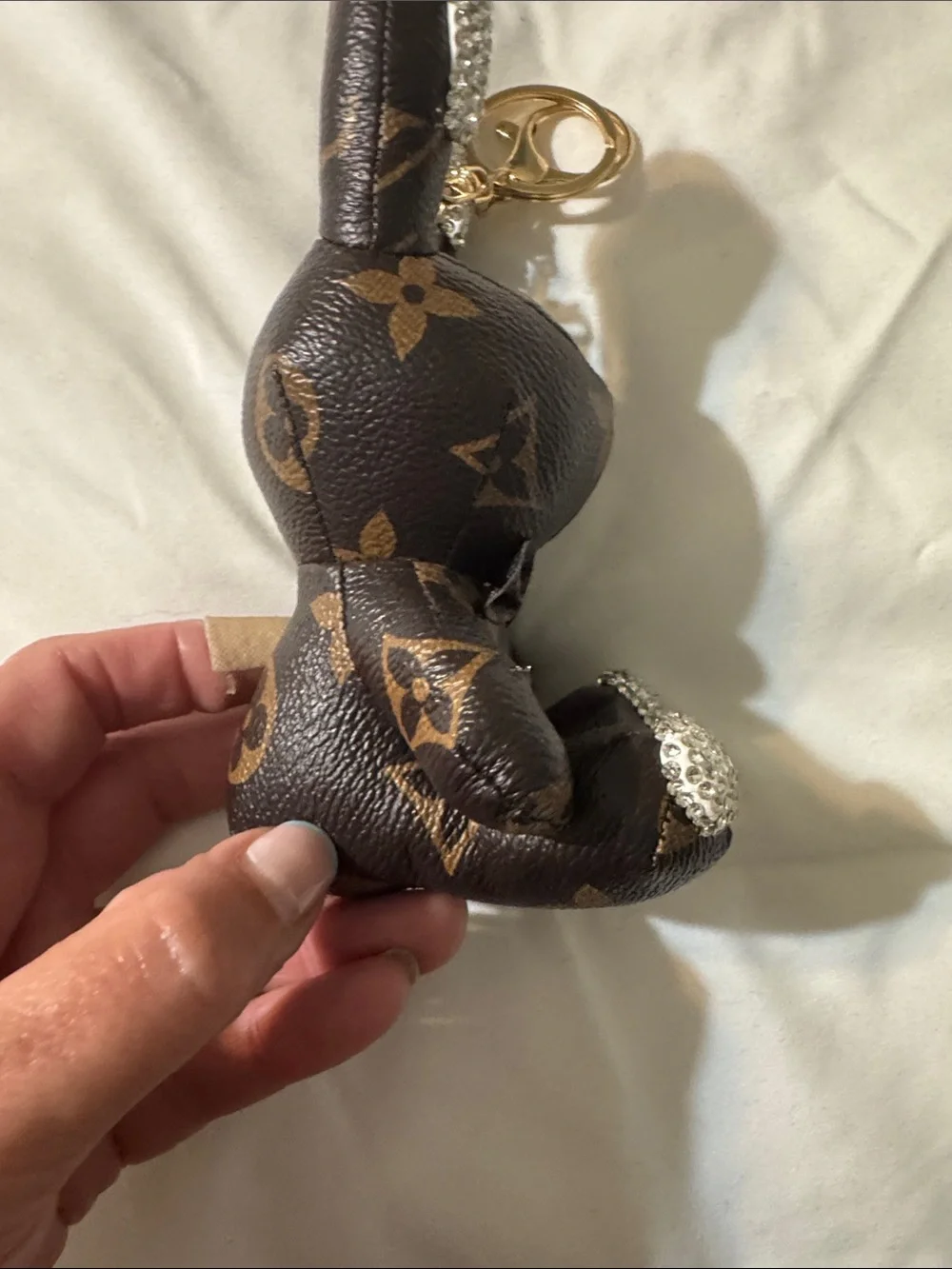 Fashion Jewelry Brown Monogram Bunny Keychain with Rhinestone Accents